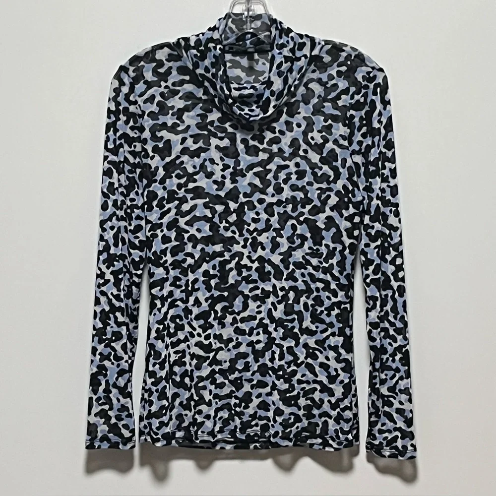 White House Black Market Chic blue Long Sleeve edgy sheer Mesh cowl Turtleneck - Picture 5 of 8